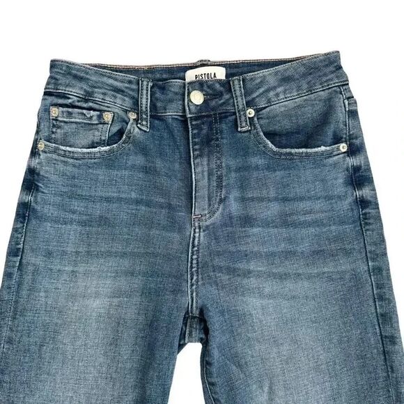 Pistola blue high rise distressed Monroe slim raw jeans 27 #1989 - Picture 2 of 12